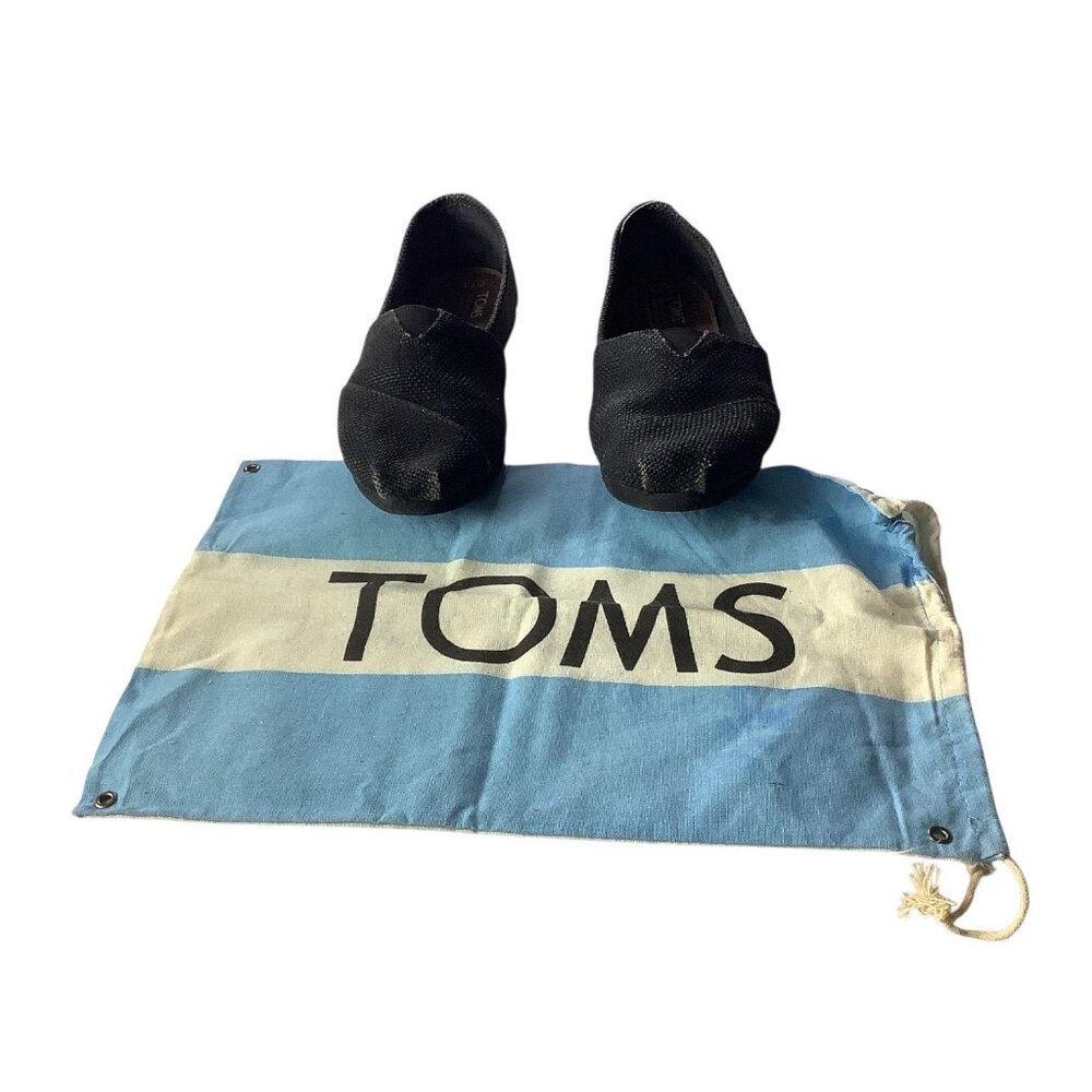 Toms Womens Classic Burlap Slip On Casual Shoe Black Size‎ W7.5 Drawstring Bag